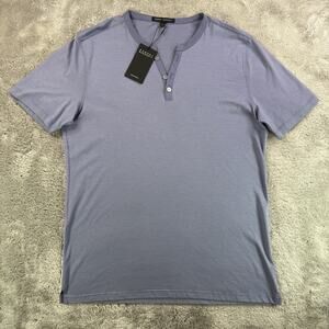 Robert Barakett Asher Henley Shirt Large Short Sleeve Blue Cotton Stretch Tee
